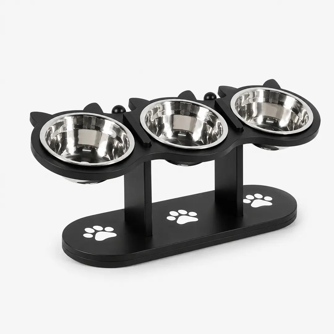 15° Tilted Raised Pet Bowl, Triple Stainless Steel Feeding Station for Cats and Small Dogs