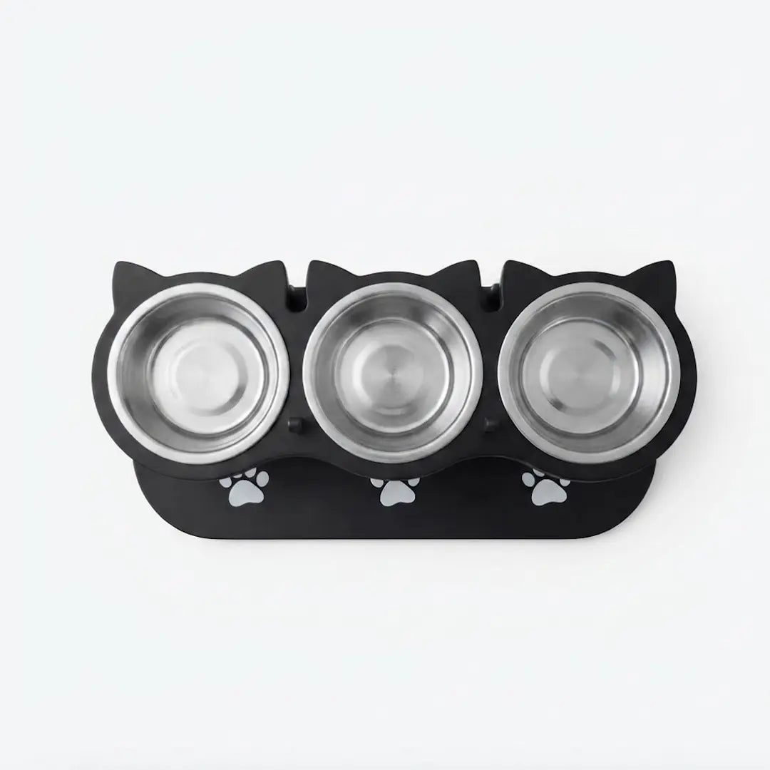 15° Tilted Raised Pet Bowl, Triple Stainless Steel Feeding Station for Cats and Small Dogs