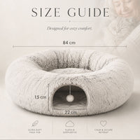 2-in-1 Plush Cat Tunnel Bed with Cave and Hanging Toy