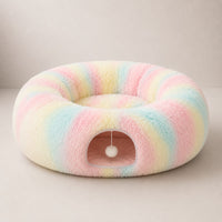 2-in-1 Plush Cat Tunnel Bed with Cave and Hanging Toy