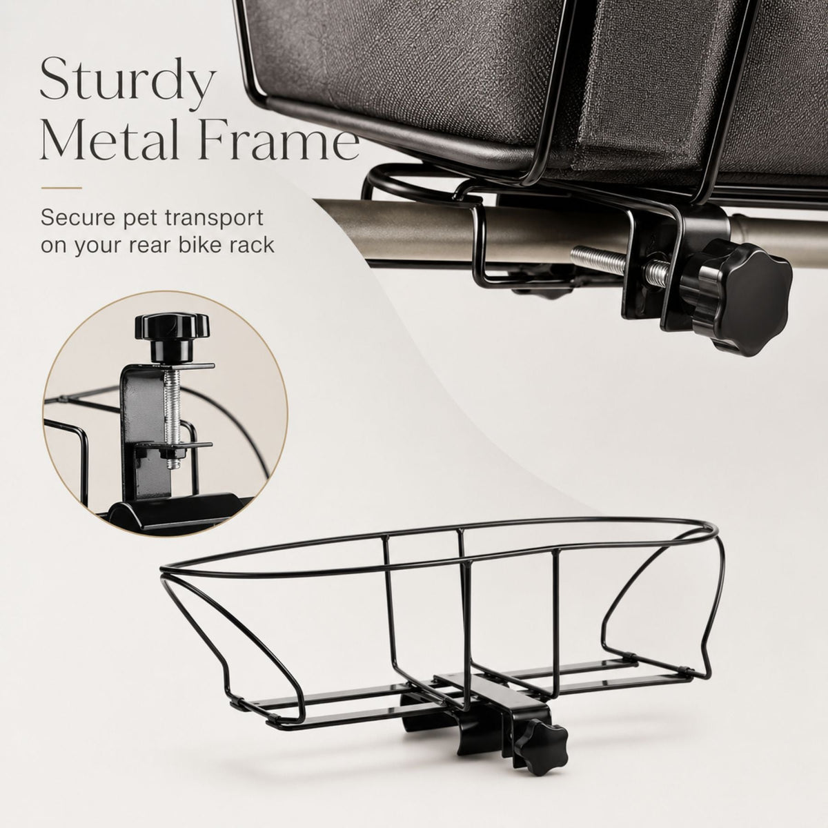 Dog Bike Basket Carrier with Rear Rack Mount, Portable Small Pet Bicycle Basket with Metal Frame