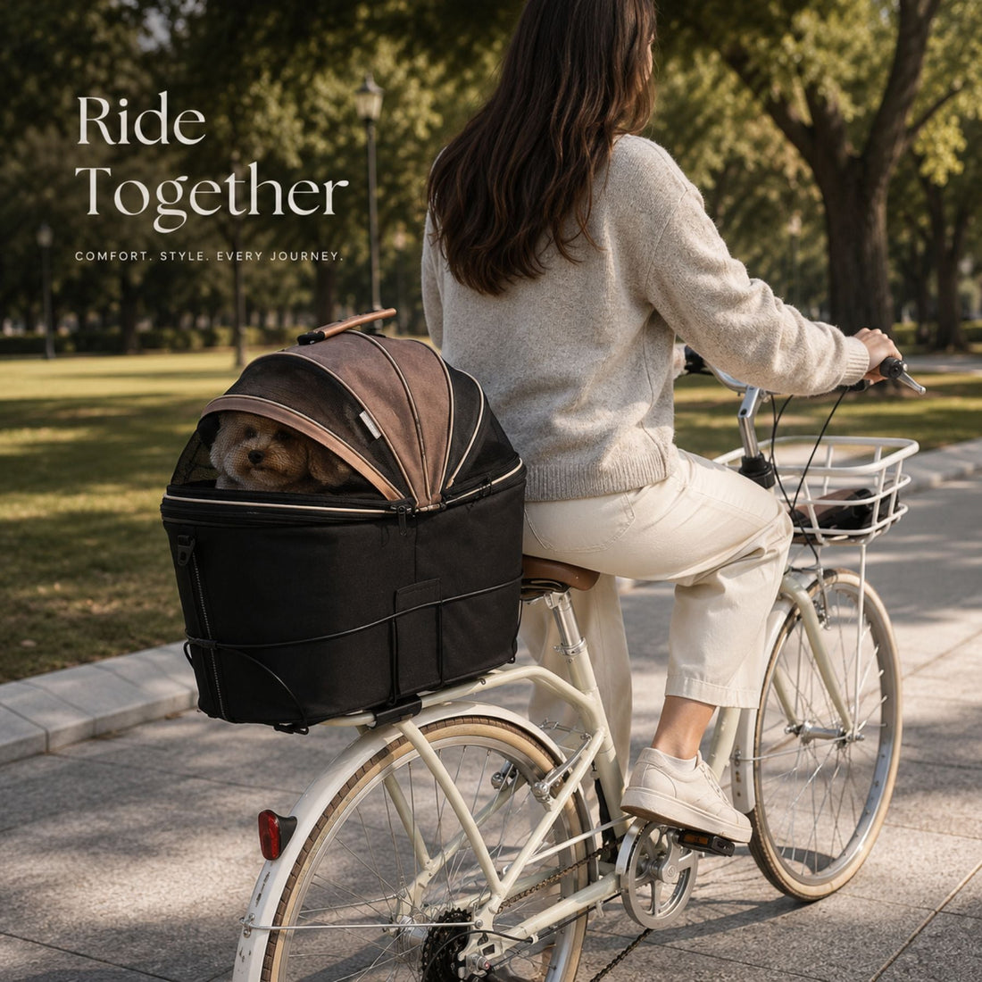 Dog Bike Basket Carrier with Rear Rack Mount, Portable Small Pet Bicycle Basket with Metal Frame