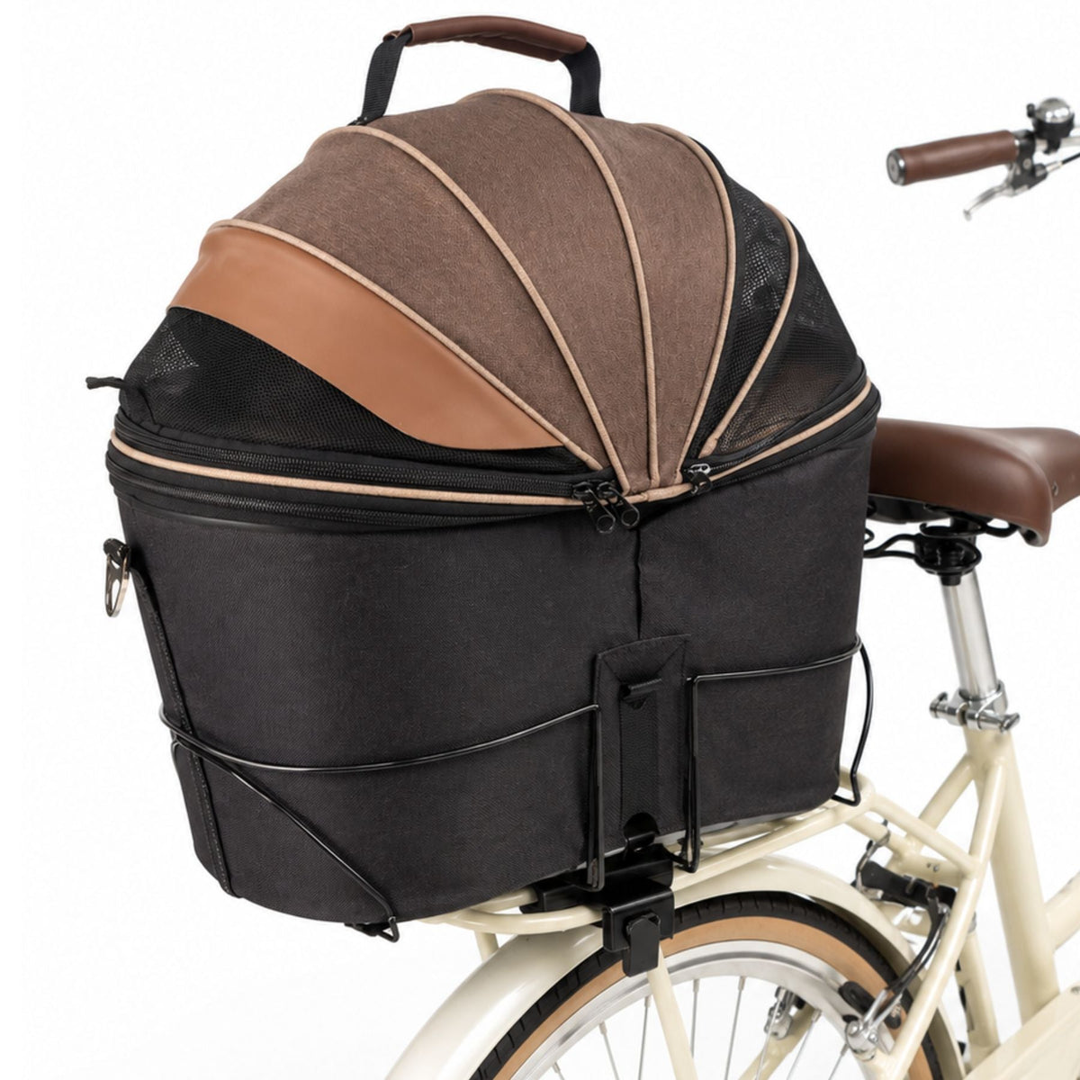 Dog Bike Basket Carrier with Rear Rack Mount, Portable Small Pet Bicycle Basket with Metal Frame