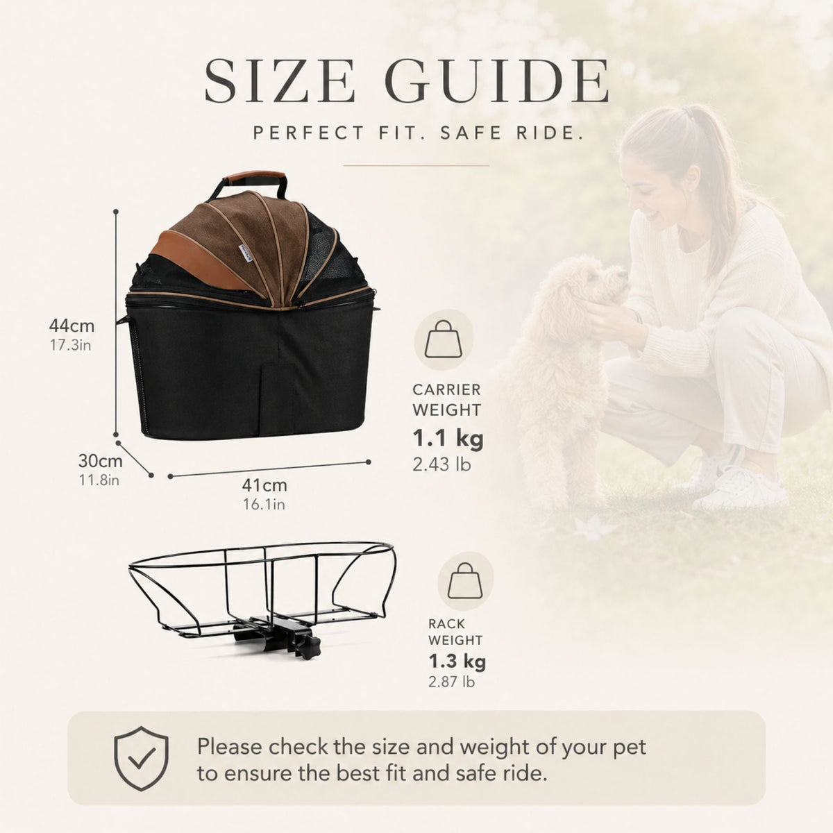 Dog Bike Basket Carrier with Rear Rack Mount, Portable Small Pet Bicycle Basket with Metal Frame