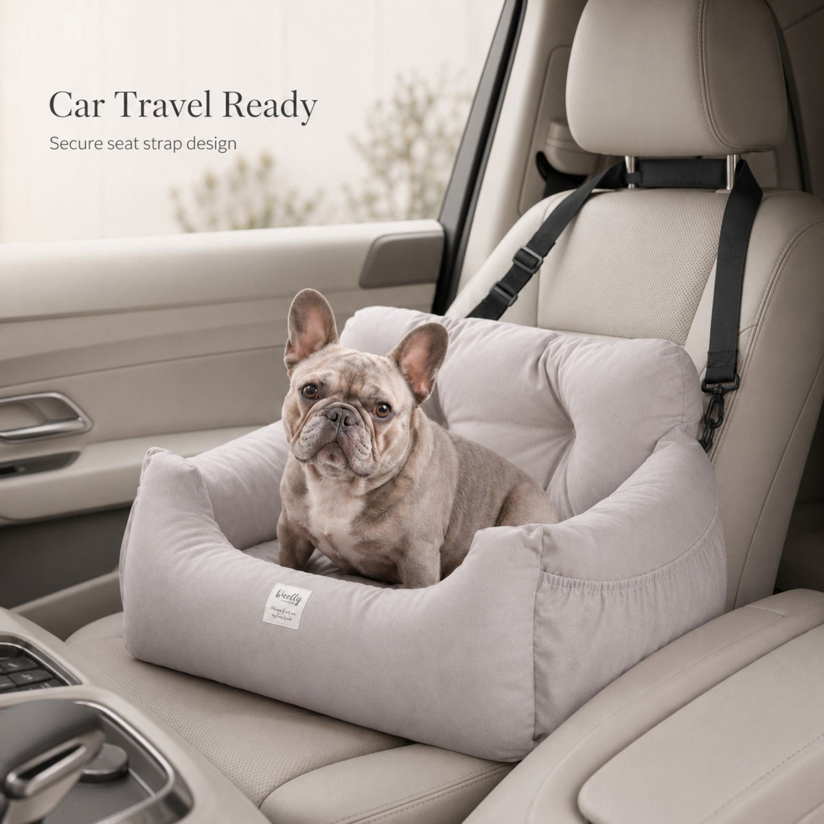 Dog Car Seat Bed with Secure Strap, Portable Pet Booster Seat for Small Dogs and Cats