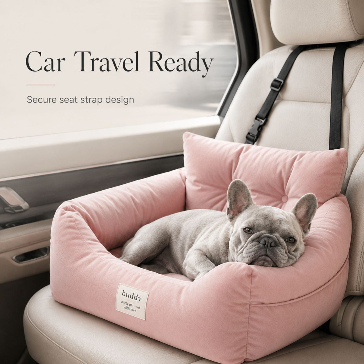 Dog Car Seat Bed with Secure Strap, Portable Pet Booster Seat for Small Dogs and Cats