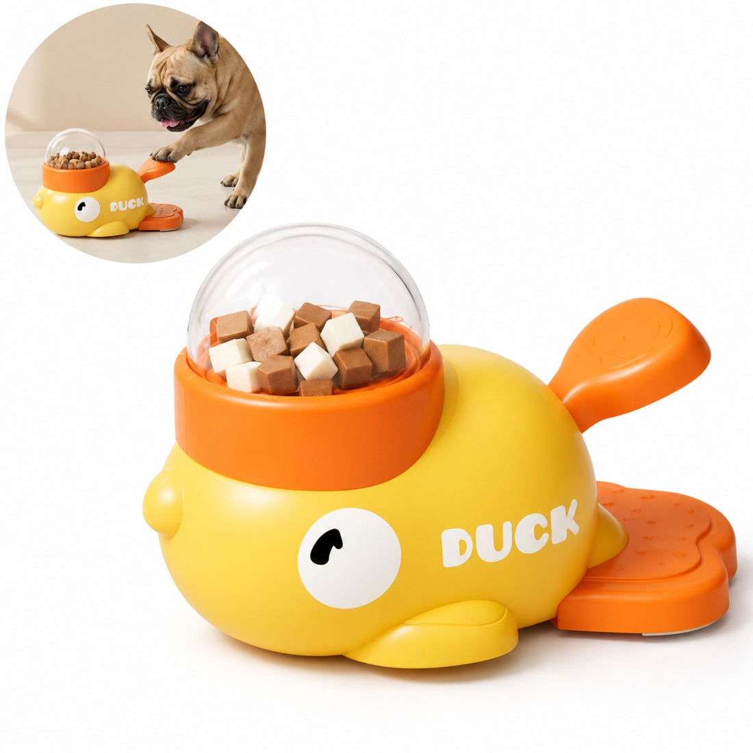 Duck-Shaped Dog and Cat Treat Dispenser Toy with Press Pedal – Interactive Slow Feeding Puzzle Feeder