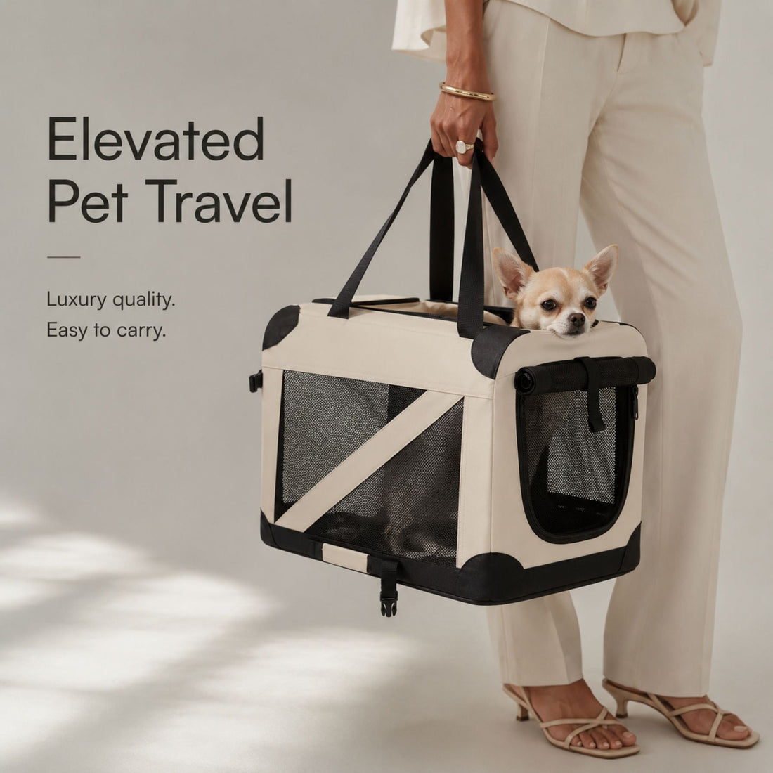 Foldable Dog and Cat Travel Crate & Soft-Sided Pet Carrier with Mesh Panels for Dogs and Cats