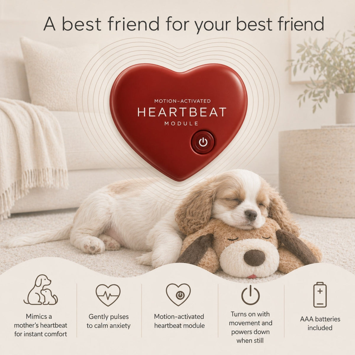 Heartbeat Plush Dog Toy for Puppies & Dogs – Soft Comfort Companion with Simulated Heartbeat for Relaxation & Sleep