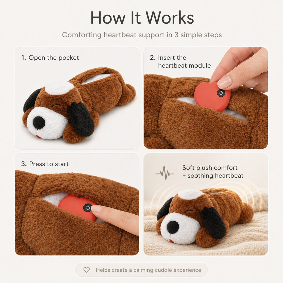 Heartbeat Plush Dog Toy for Puppies & Dogs – Soft Comfort Companion with Simulated Heartbeat for Relaxation & Sleep