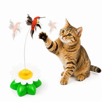 Interactive Flower Cat Toy with Swinging Butterfly and Bird Attachments, Rotating Teaser Toy for Indoor Cats