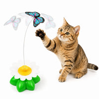Interactive Flower Cat Toy with Swinging Butterfly and Bird Attachments, Rotating Teaser Toy for Indoor Cats