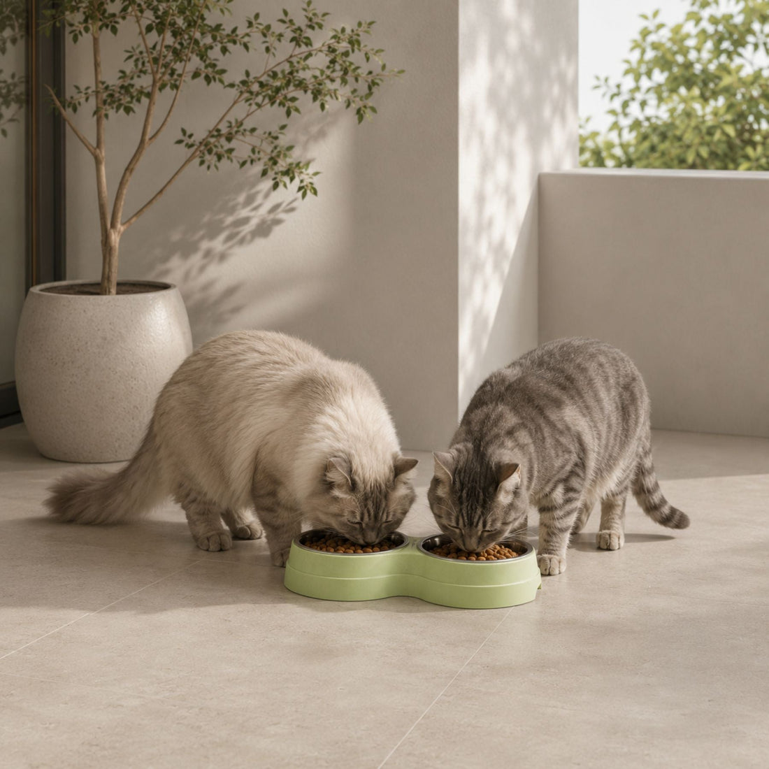 Premium Double Pet Feeding Bowl with Removable Stainless Steel Bowls – Food & Water Dish for Cats and Small Dogs