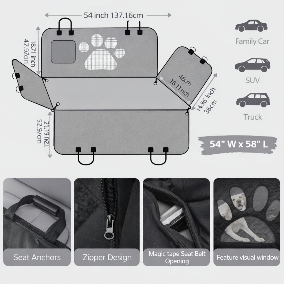 Quilted Dog Car Seat Cover Hammock for Back Seat