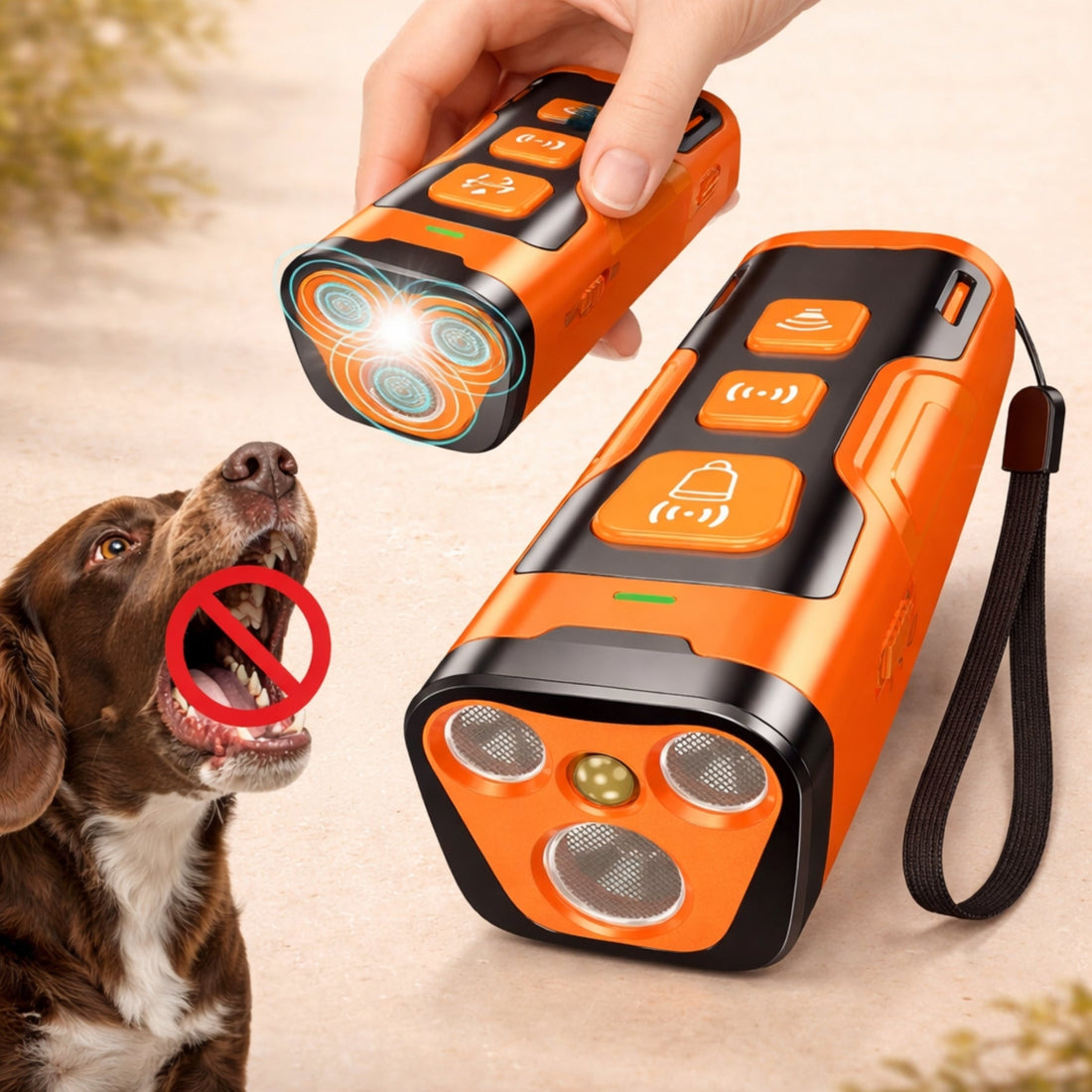 Rechargeable Ultrasonic Dog Training Device with LED Flashlight – Portable Anti Bark Deterrent
