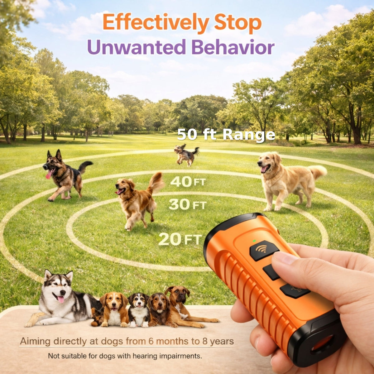 Rechargeable Ultrasonic Dog Training Device with LED Flashlight – Portable Anti Bark Deterrent