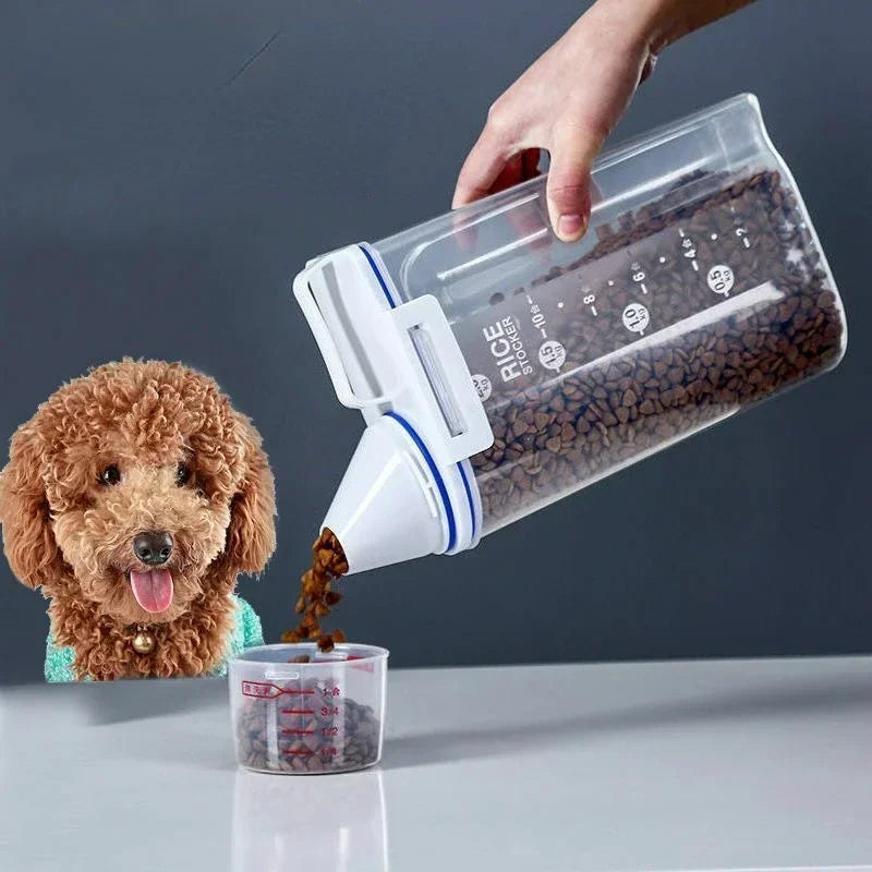 Dog & Cat Food Storage Container with Measuring Cup