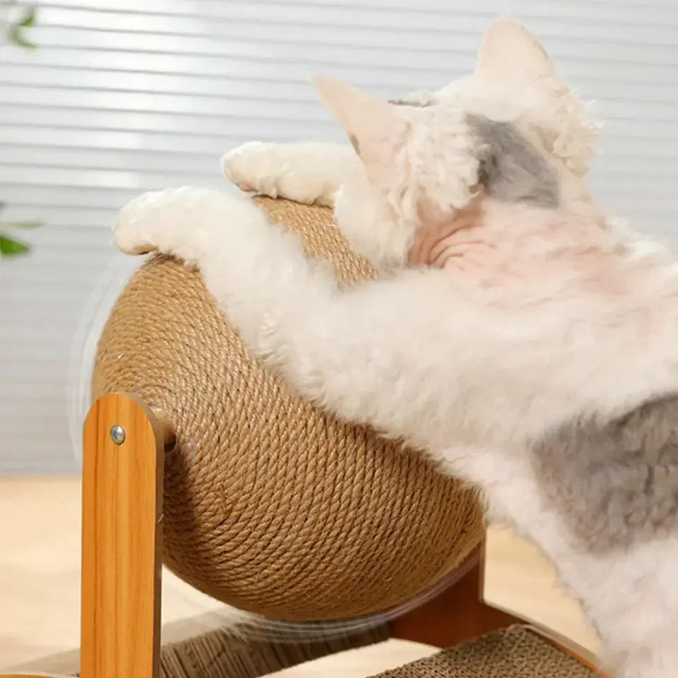 2-in-1 Cat Scratching Ball & Sisal Scratcher - Solid Wood Paw Grinding Toy for Cats