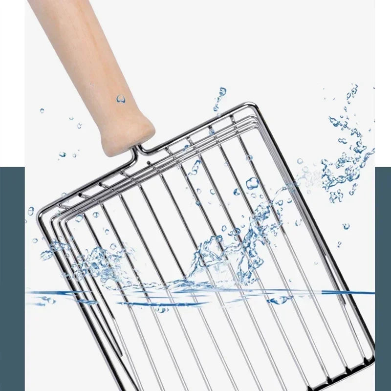 Stainless Steel Cat Litter Scoop with Wooden Handle