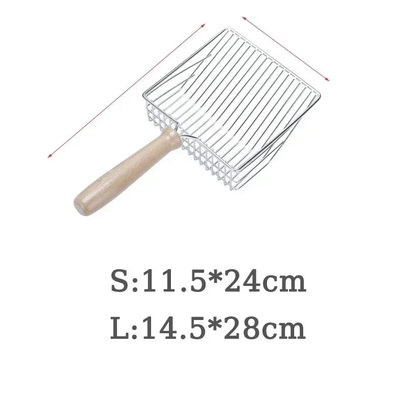 Stainless Steel Cat Litter Scoop with Wooden Handle